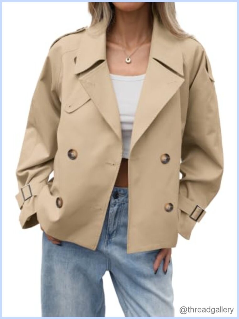 Womens Cropped Trench Coat Double Breasted 100% Polyester Fall Jacket